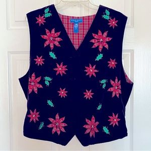 100% Cotton Velvet poinsettia vintage Christmas Vest